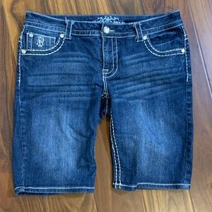 Paisley Sky Bermuda Shorts - Rhinestone Buttons